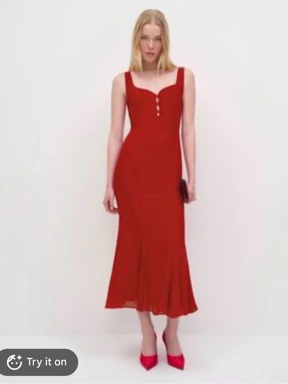 NEW Reformation Laine Red Button-Front Midi Dress, Size 2